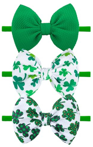 Lanmerry Cerchietti per capelli con quadrifoglio, per festa di San Patrizio, accessori per capelli in nylon elastico per neonati