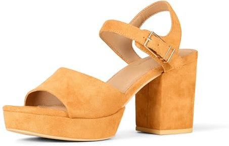 Amazon Essentials Women's Platform Ankle Strap Block Heel Sandal, Dark Orange Faux Suede, 9
