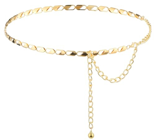 Andibro Damen Taillenkettengürtel Aus Metall, Verstellbare Taille Kettenglied Körper Mädchen Taille Langer Gürtel Für Jeans Hosen Kleid(gold)