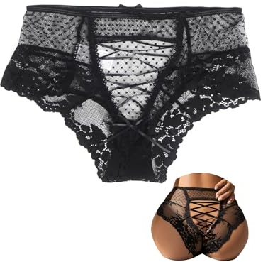 ohmydear French Knickers Lace Thongs for Women Plus Size Sexy G String Bikini Black Underwear Ladies Knickers Cute Femboy Panties Hollow Out Briefs Size 10