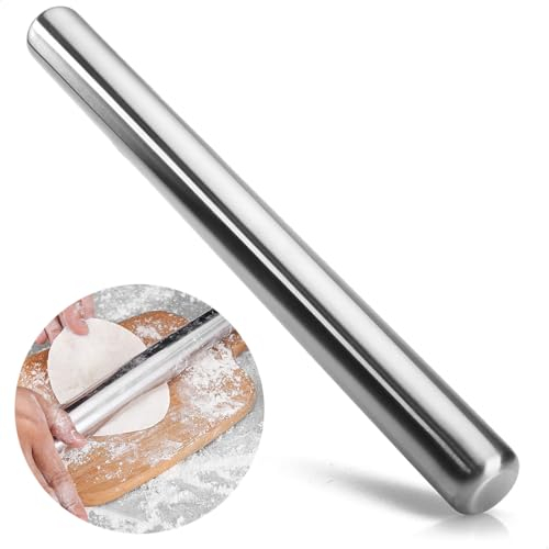 Aililong Rouleau à Pâtisserie en Acier Inoxydable - Qualité Supérieure pour Pizza, Pâtes, Fondant - Passe au Lave-Vaisselle - 40 x 4 cm