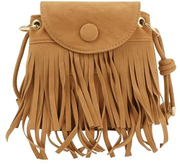Aisi Women Tassel Cowgirl Fringe Shoulder Bag Mini Faux Suede Leather Crossbody Bag Cute Handbag Purse