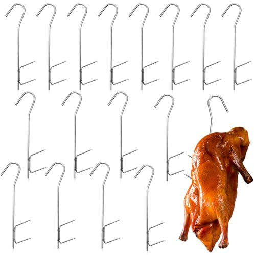 PRITOK 16 Stück Räucherhaken Doppelspitz: 21cm Räucherhaken Edelstahl Fishing Räucherhaken Set für Geräuchertem Fisch Fleisch Wurst, Silver