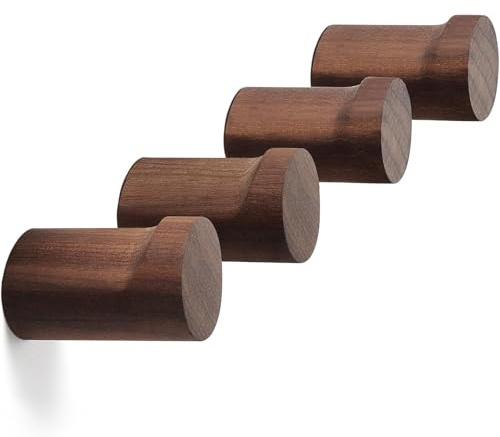 IQOUNIX Wooden Coat Hooks Wall Mounted (Pack of 4) Door Hook for Hanging, Coat Rack Wall Mounted, Walnut Wood Wall Hooks for Coats, Towels, Jackets, Clothes