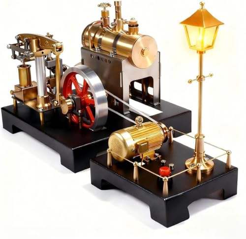 ToyGhillied SE-01 Steam Engine Model with Boiler and Lamp Scene, 2 In 1 Full Metal Beam Engine Steam Engine Model Kit That Works, Retrol Science Kit for Adults Xmas Gifts (84PCS)