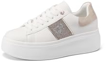QUEEN HELENA Sneakers Platform Scarpe da Ginnastica con Strass Donna X32-9 (Bianco-Beige, Sistema Taglie Calzature EU, Adulto, Donna, Numero, Media, 35)