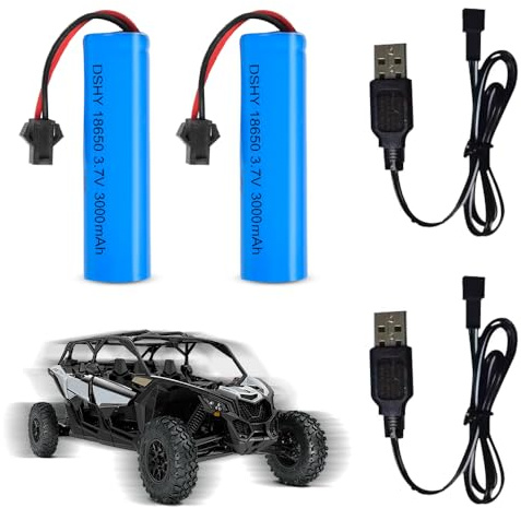 2 PCS Batterie Agli Ioni di Litio da 3,7 V 3000 mAh, 18650 Batterie 3.7v Rechargeable, Batteria di Ricambio con Caricabatterie USB Spina SM-2P per veicoli RC Auto, Bateau, Navire, Robot