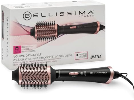 Bellissima Imetec, Spazzola ad Aria Volumizzante Volume Dry&Style, Asciuga, Modella e Dona Volume dalle Radici, Ionizzatore e Ceramica per Capelli Protetti, 1000W, Ideale per Capelli Medio-Lunghi
