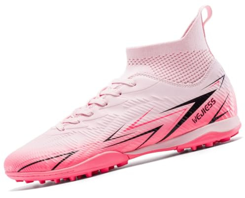 Football Boots Men's High-Top TF Children's Studded Shoes Youth Football Shoes Athletics Training Shoes Indoor Sports Soccer Shoes Kids Astro Turf Boots Pink 9 UK
