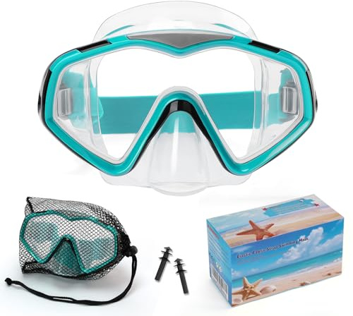 Diving Mask, Adults Swimming Goggles with Nose Cover, Anti-Leak Silicone Adult Snorkel Mask, Wide View Swim Goggles with Fabric Strap and Ultra Clear PC Lens