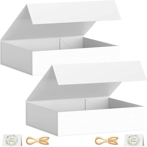 2-pack presentförpackning, 30 x 20 x 7,6 cm presentlådor för presenter med lock magnetisk stängning rektangel collapsible for Groomsman proposal box, jul, halloween, födelsedag presentförpackning (vit