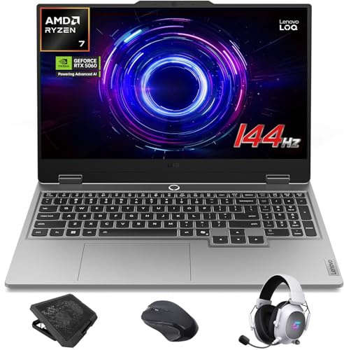 Lenovo LOQ RTX 5060 Gaming Laptop, 15.6 FHD 144Hz NVIDIA G-Sync Display, AMD Ryzen 7 250, NVIDIA GeForce RTX 5060, 32GB DDR5 RAM, 1TB SSD, 5MP Privacy Camera, Ethernet (RJ45), Backlit KB, Win 11 Pro