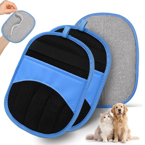 TopEsct 2 Piezas Guante Quitapelos Mascotas, Quita Pelos Mascota Manopla de Malla y Cuero PU 24x17cm para Sofá Ropa Alfombras y Asientos de Coche Diseño de 5 Dedos