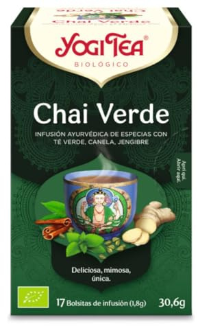 Yogi Tea, Green Chai - Infusión Ayurvédica - Mezcla de Té Verde - Canela y Jengibre - 17 bolsitas (30,6g)