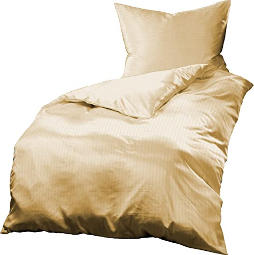 Gerald Wittmann Set Copripiumino Seersucker in Microfibra, Biancheria da Letto Singolo, Unicolore/Monocolore, Beige/Crema, 140x200 cm + 70x90 cm