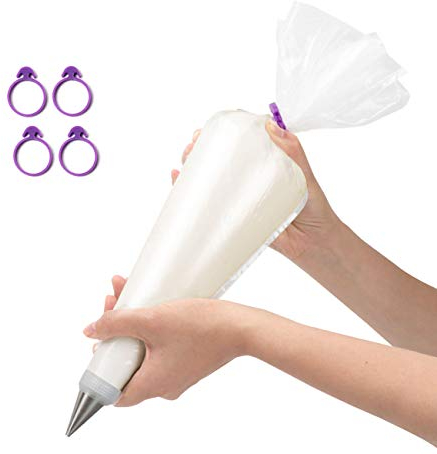 ilauke 100 Einweg Spritzbeutel Spritztüten Einwegspritzbeutel 46cm lang mit 4 Spritzbeutel-Klammern zum Backen und Kuchen dekorieren