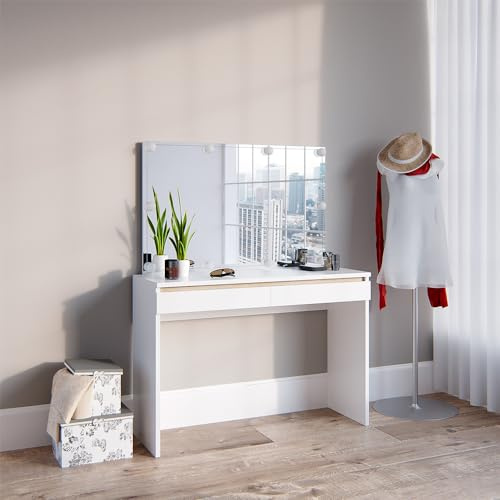 Vicco Schminktisch Emma, Weiß, 120 cm mit LED Beleuchtung, Viel Platz auf und unter der Tischplatte für kleine Gegenstände