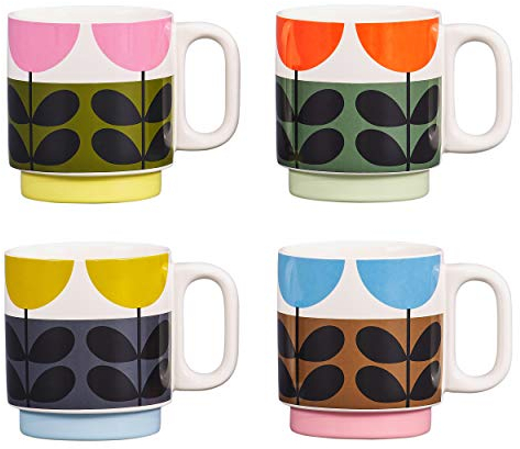 Orla Kiely OK621 Set mit 4 stapelbaren Bechern, Sonnenblume, Keramik
