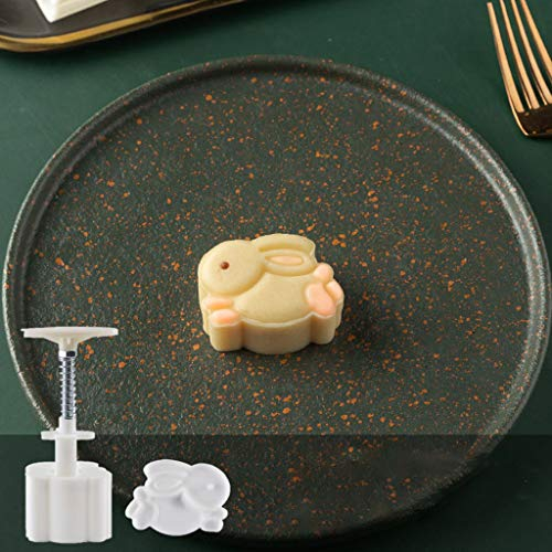 50g Mooncake Mould with 3D Rabbit Stamp Bakeware Cookie Cutter Hand Press Mould Cake Decoration Tool Kitchen Gadget for Kitchen Cookie Muffin Fondant Cupcake Dessert