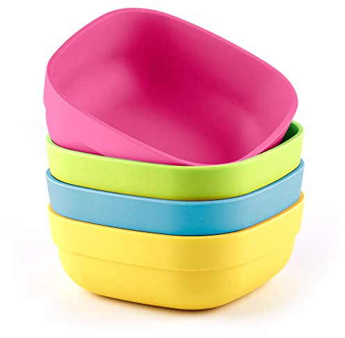 GET FRESH PLA Schalen Set für Kinder - 4-Pcs Melamine-freie Mikrowellensichere Kinderschalen - Stapelbare BPA-freie Kindergeschirr Snackschalen - Wiederverwendbares Spülmaschinenfest Kindergeschirr