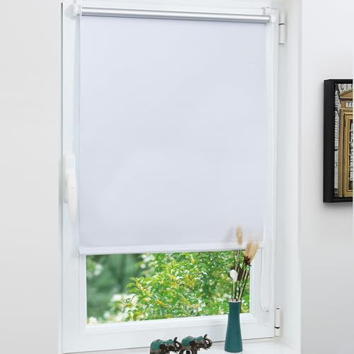 Grandekor Verdunklungsrollo ohne Bohren Weiß 60 x 200cm(Stoffbreite 60cm) Rollos für Fenster ohne Bohren & mit Bohren,Verdunkelungsrollo Thermorollo Klemmrollo Fensterrollo verdunkelung Hitzeschutz