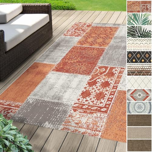 Floordirekt Outdoor Teppich wetterfest & UV beständig für Terrasse, Balkon oder auch für Küche & Wohnzimmer Robustes, flachgewebtes kurzflor waschbarer Wohnzimmerteppich 160 x 230 cm Cotton Rot