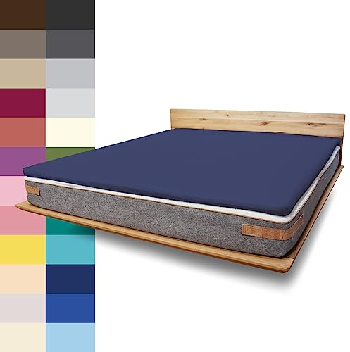 JONA SLEEP Topper Spannbettlaken (120x200 cm) Baumwolle Dunkelblau, 220g/m² - Bezug für Topper & Boxspringbett, Öko Tex zertifziert, Made in Austria
