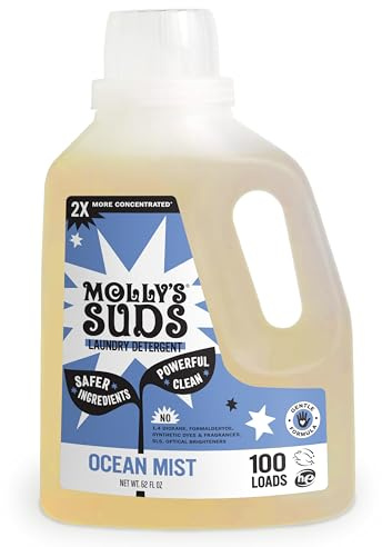 Molly's Suds Liquid Laundry Detergent | Clean Laundry Detergent Soap for Sensitive Skin | 2x Concentrated, High Efficiency (HE) | Ocean Mist - 100 Loads