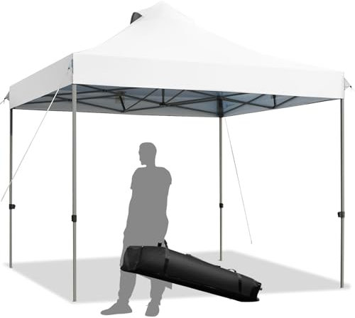 SPOTRAVEL 3m x 3m Pop Up Gazebo, Height Adjustable Instant Garden Gazebo Canopy Shelter with Wheeled Carry Bag, Outdoor Folding Waterproof Party Tent Marquee Pavilion for Patio Backyard Deck (White)