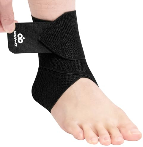 INDEEMAX Sprunggelenkbandage Männer und Damen, Einstellbares Fußbandage Linke und Rechte Fußgelenk, Knöchelbandage für Plantar Fasciitis, Achillessehnenentzündung, Laufen, Fussball, Single Schwarz