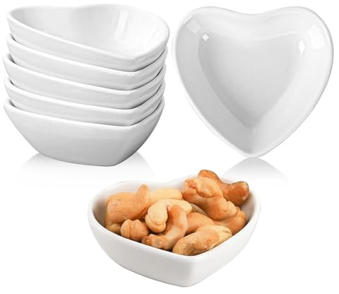 gvivej Keramik Dipschalen, 6 Stück Herzförmiges Keramik Dip Schüsseln,Weiß Saucenschälchen, Mini Side Gewürzschale,für Charcuterie Board Sushi, BBQ, Gewürze