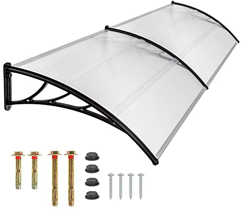 Vordach für Haustür 200 x 93 cm, Überdachung Haustür PC-Panel Aluminium Transparenz, Türüberdachung Außen Vordach Haustür für Türen, Balkone, Vitrinen Usw