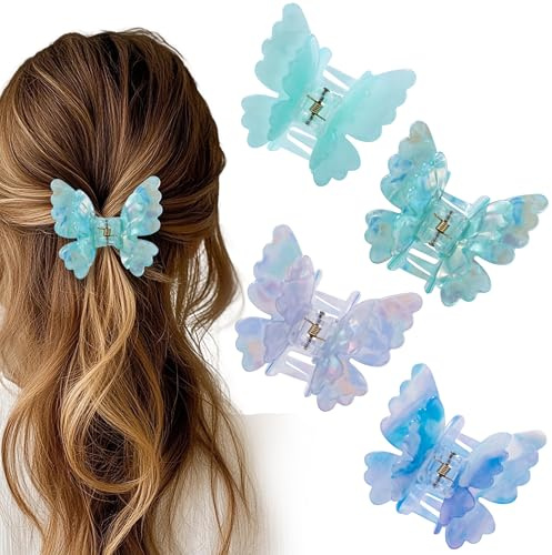 hisial Lot de 4 pinces à cheveux papillon double couche pour femmes et filles - Accessoires de cheveux élégants pour cheveux épais et fins (bleu/violet)