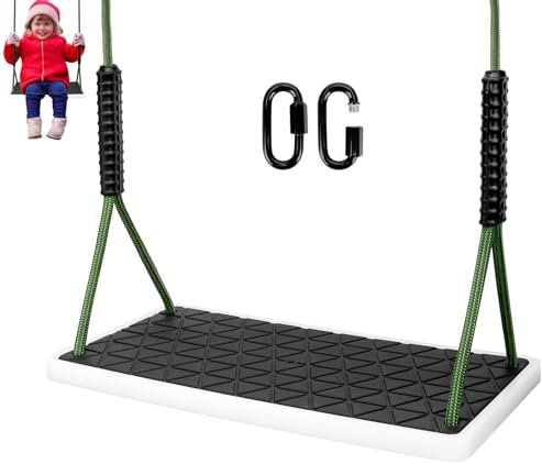 WWFFEN Schaukel Garten, Rutschfester Baumschaukel Verdickter weicher Gummi Schaukelsitz Set mit verstellbarem Seil (130cm-200cm) Geeignet für Spielplatz Außenbereich Gartenschaukel, Schwarz/270kg