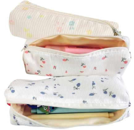 Naisfei 3 Sacchetti Della Penna,astucci carini per accessori scolastici per trucchi o strumenti artistici, astuccio per studenti, bianco, Alla moda