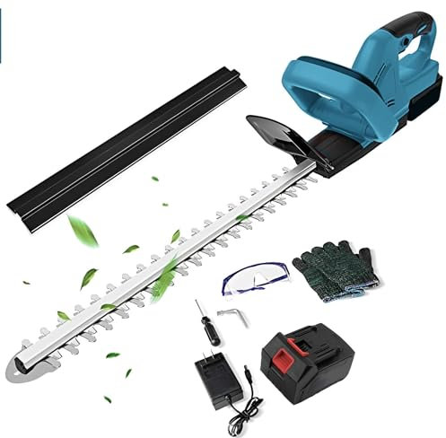 Pneterg Cortasetos inalámbrico, cortasetos a batería, cortasetos telescópico eléctrico, batería de 1500 mAh x 10, cuchilla de doble acción, silencioso, con protectores para césped, arbustos y jardín