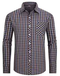 JupiterSecret Men's Plaid Button Down Shirts Cotton Long Sleeve Dress Shirt Business Casual Shirts with Pocket