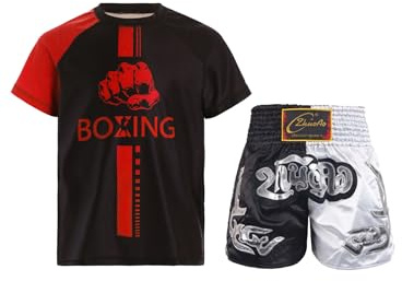 Lpdshaa Boxe Pour Enfants Uniformes T-shirt Manches Courtes Muay Thai + Shorts Kick Boxe Arts Martiaux Mma Cage Fighting Vêtements