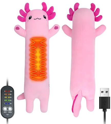 KBIBCK Axolotl - Cuscino termico elettrico per periodo, 50 cm, cuscino lungo da abbracciare, cuscino riscaldato per mestruazioni, alimentato tramite USB, peluche morbido per donne, bambini, ragazze e