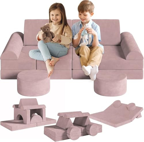 Canapé Modulaire pour Enfants, Canape Enfant Convertible avec 15PCS Modules, Canapé de Jeu, pour Chambre d'Enfant, Chambre à Coucher, Salle de Jeux, Idéal Cadeau Enfants- Possibilités de jeux Infinies