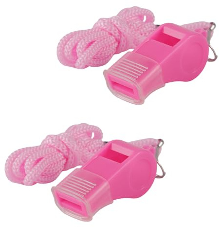 Penitue 2pcs Pink Whistles, Loud Plastic Whistle with Mouthpiece & Lanyard for Coaches Safety Teachers Training Lifeguard Sports Games Soccer Basketball Referee