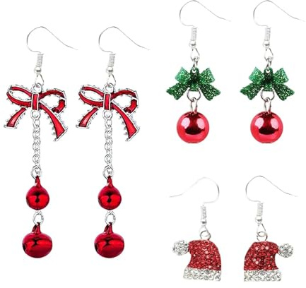SAIIURV 3 Paires Boucles d'oreilles colorées de Noël Jingle Bell Boucles d'oreilles pendantes en chaîne avec ornement mignon pour Femmes