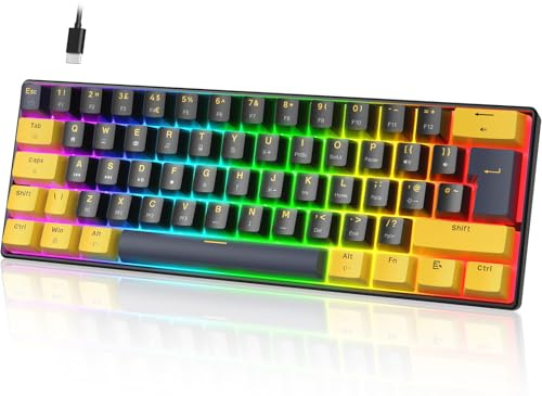 UrChoiceLtd MK21 Speltangentbord, 60% Trådat Mekaniskt Tangentbord, 61-Tangenter Kompakt UK-Layout, Hot-Swap, RGB-Belysning, Anti-Ghosting, Röd Switch för PC, MAC, Spelare, Kontor - Stjärna Svart