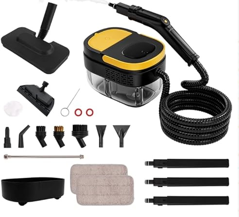 Nettoyeur Vapeur Portable, Nettoyeur Vapeur à Main Réglables sur 3 Niveaux, 17 Accessoires, Réservoir d'Eau 1,6L, 10s Préchauffage, 4 Bar Haute Pression Steam Cleaner pour Canapé Tapis, Fenêtre, Verre