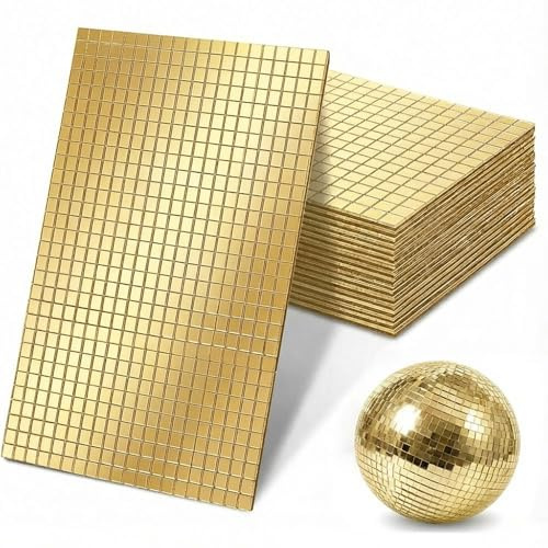Carreaux de Mosaïque Miroir en Verre 12000 Pièces Miroirs Autocollants Mosaique Verre Pour Décoration DIY, Salle de bain, Salon, Cuisine, Bricolage (5 x 5 mm, Doré)