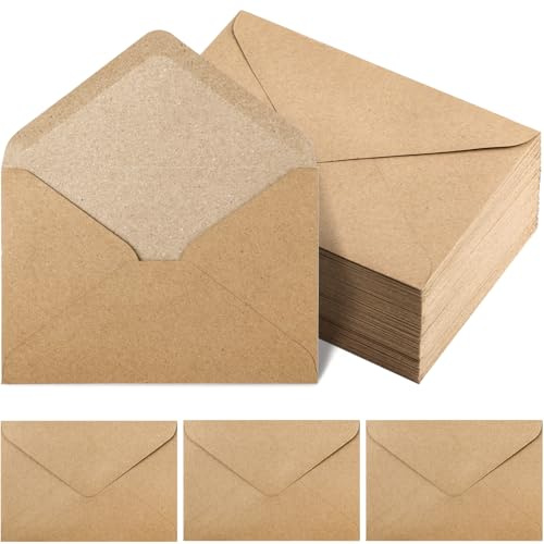 100 st kraftkuvert, 130 g/m² kuvert utan fönster, vintagekuvert, kuvert för gratulationskort, inbjudningar, födelsedagskort, våtlimning, spetsig klaff (DIN C6, 11,4 x