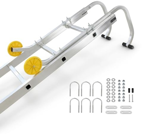 Todeco - Ganchos para escaleras con certificación EN131 - Adaptador de Escalera para techos Universal con Ruedas, protección de Tejas, Aluminio Reforzado 150 kg, Compatible con escaleras telescópicas