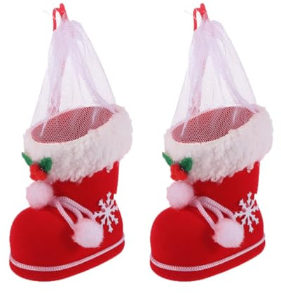 JUMPLAWN Botas de Navidad Decorativas de Plástico Resistentes Decoloración para Colgar en Casa o Restaurante, Paquete de 2 Unidades Pequeñas