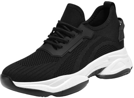 Generisch Sneaker da uomo con lacci, scarpe ortopediche, anatomiche e comode, scarpe da passeggio fisiologiche comfort e stabilità con suola curva, scarpe da ginnastica moderne., nero, 6 cm, 42 EU
