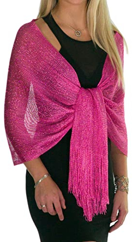 Shawls and Wraps for Evening Dresses, Metallic Sparkle Womens Wedding Fuchsia Shawl
